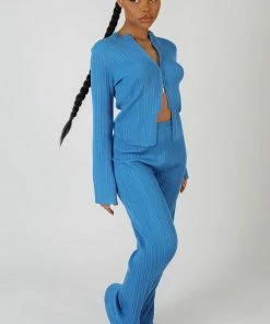 Public Desire UK Knitted Zip Front Top Blue KAIIA CLOTHING