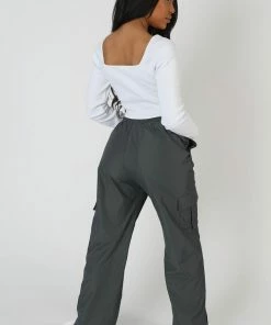 Public Desire UK Split Hem Cargo Trousers Grey