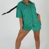 Public Desire UK Oversized Short Sleeve Towelling Shirt Green