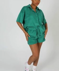 Public Desire UK Oversized Short Sleeve Towelling Shirt Green 7 Public Desire UK Oversized Short Sleeve Towelling Shirt Green