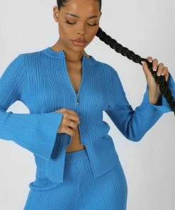 Public Desire UK Knitted Zip Front Top Blue KAIIA CLOTHING