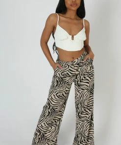 Public Desire UK Zebra Print Tailored Trousers Stone KAIIA CLOTHING
