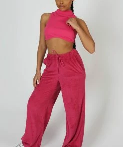 Public Desire UK High Neck Underbust Ribbed Crop Top Pink