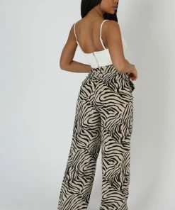Public Desire UK Zebra Print Tailored Trousers Stone KAIIA CLOTHING