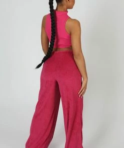 Public Desire UK High Neck Underbust Ribbed Crop Top Pink