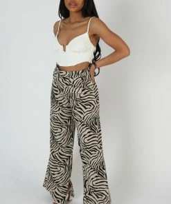 Public Desire UK Zebra Print Tailored Trousers Stone KAIIA CLOTHING