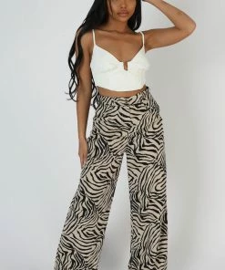 Public Desire UK Zebra Print Tailored Trousers Stone KAIIA CLOTHING