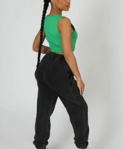 Public Desire UK Elasticated Waist Sweat Scoop Neck Crop Top Green KAIIA CLOTHING