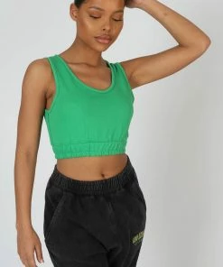 Public Desire UK Elasticated Waist Sweat Scoop Neck Crop Top Green KAIIA CLOTHING