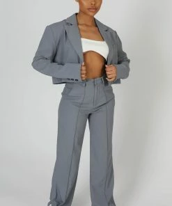 Public Desire UK KAIIA CLOTHING Oversized Boxy Cropped Blazer Grey