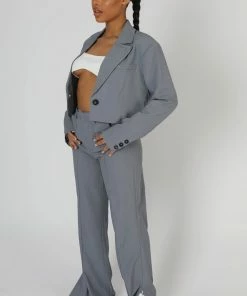 Public Desire UK KAIIA CLOTHING Oversized Boxy Cropped Blazer Grey