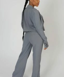 Public Desire UK KAIIA CLOTHING Oversized Boxy Cropped Blazer Grey