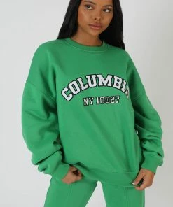 Public Desire UK Oversized Columbia Slogan Sweatshirt Green