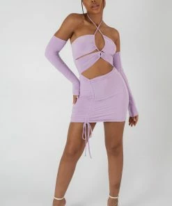 Public Desire UK STRAPPY CUT AWAY SLINKY DRESS LILAC KAIIA CLOTHING