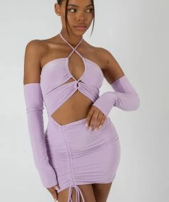 Public Desire UK STRAPPY CUT AWAY SLINKY DRESS LILAC KAIIA CLOTHING