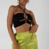 Public Desire UK Slinky Loop Ruching Crop Top Black KAIIA CLOTHING