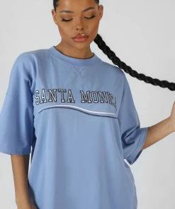 Public Desire UK Santa Monica Oversized T-Shirt Bluebell KAIIA CLOTHING