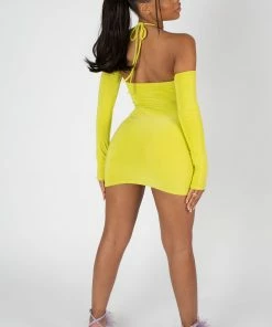 Public Desire UK STRAPPY CUT AWAY SLINKY DRESS LIME KAIIA CLOTHING