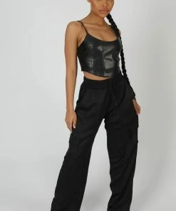 Public Desire UK Seam Pu Corset Top Black