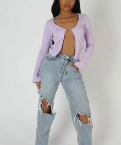 Public Desire UK Kaiia Trim Ribbed Top Lilac