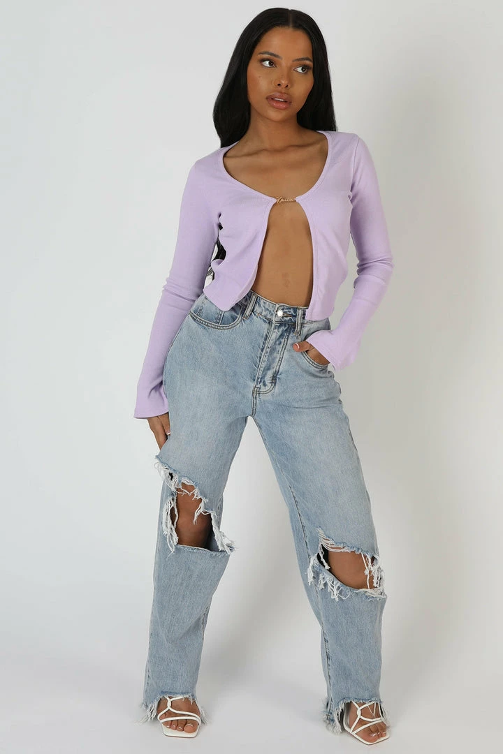 Public Desire UK Kaiia Trim Ribbed Top Lilac 2 Public Desire UK Kaiia Trim Ribbed Top Lilac