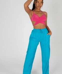 Public Desire UK 90'S BUTTERFLY SLINKY WRAP TOP PINK