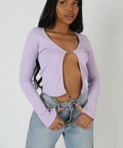 Public Desire UK Kaiia Trim Ribbed Top Lilac