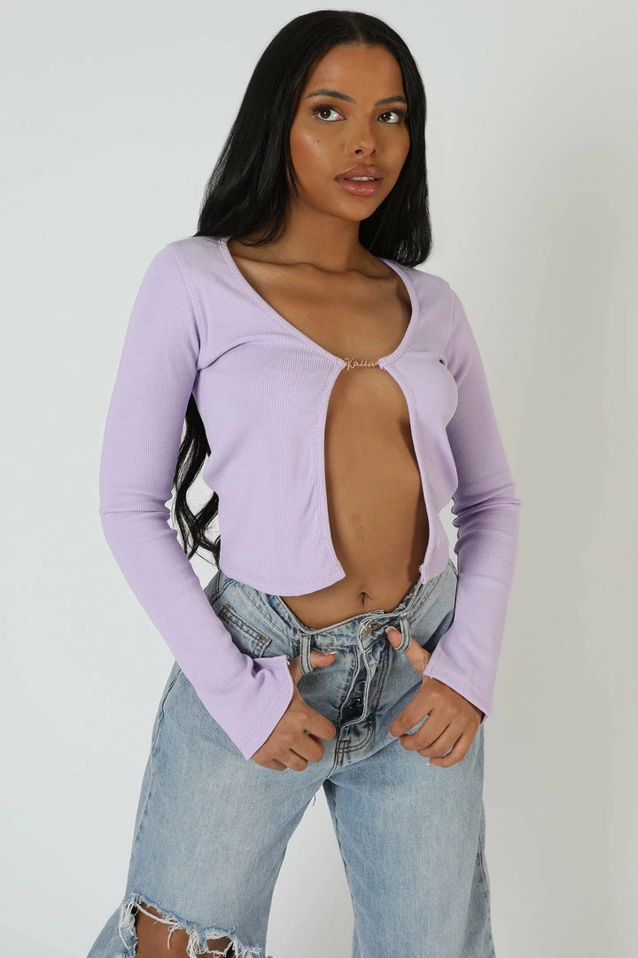 Public Desire UK Kaiia Trim Ribbed Top Lilac 1 Public Desire UK Kaiia Trim Ribbed Top Lilac