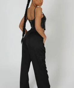 Public Desire UK Seam Pu Corset Top Black