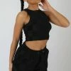 Public Desire UK KAIIA CLOTHING Checkerboard Towelling Racer Crop Top Black