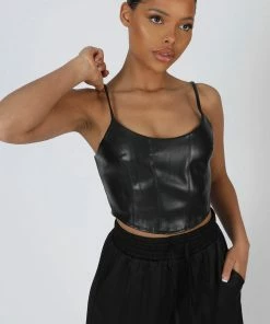 Public Desire UK Seam Pu Corset Top Black
