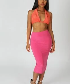 Public Desire UK KAIIA CLOTHING Slinky Halterneck Top Orange