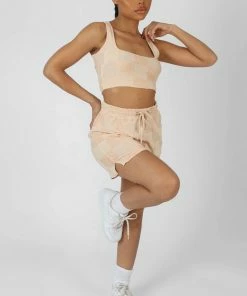 Public Desire UK KAIIA CLOTHING Relaxed Checkerboard Towelling Short Sand