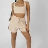 Public Desire UK KAIIA CLOTHING Relaxed Checkerboard Towelling Short Sand