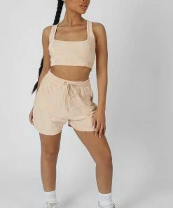 Public Desire UK KAIIA CLOTHING Relaxed Checkerboard Towelling Short Sand