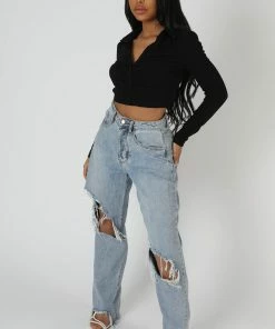 Public Desire UK Button Front Ruched Top Black