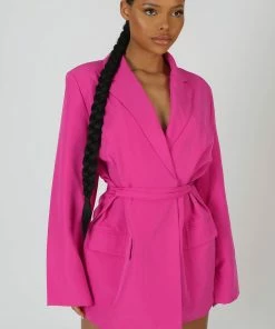 Public Desire UK Wrap Belt Blazer Dress Pink