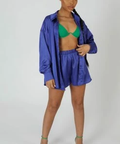 Public Desire UK KAIIA CLOTHING Oversized Satin Shirt Purple