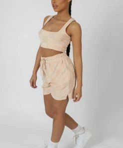 Public Desire UK KAIIA CLOTHING Checkerboard Towelling Scoop Neck Top Sand