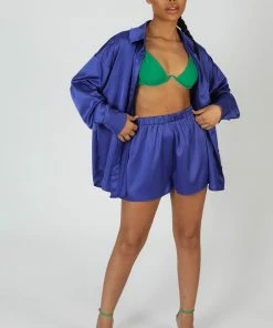Public Desire UK KAIIA CLOTHING Oversized Satin Shirt Purple