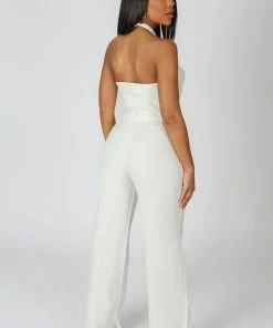 Public Desire UK Cross Front Halter Wide Leg Jumpsuit White