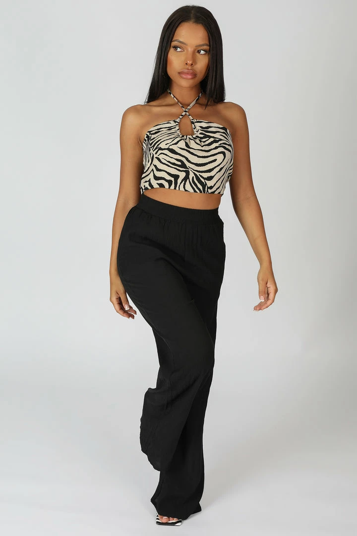 Public Desire UK Crinkle Elasticated Waist Wide Leg Trousers Black KAIIA CLOTHING 3 Public Desire UK Crinkle Elasticated Waist Wide Leg Trousers Black KAIIA CLOTHING