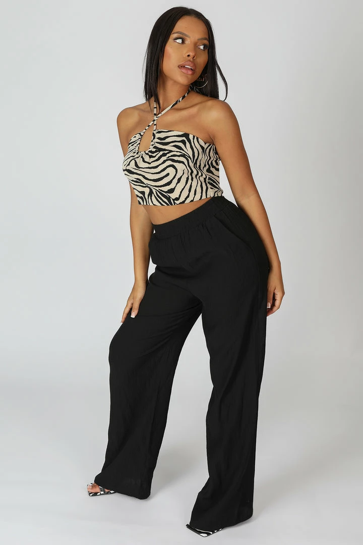 Public Desire UK Crinkle Elasticated Waist Wide Leg Trousers Black KAIIA CLOTHING 1 Public Desire UK Crinkle Elasticated Waist Wide Leg Trousers Black KAIIA CLOTHING