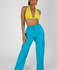 Public Desire UK SLINKY HALTERNECK TOP LIME KAIIA CLOTHING