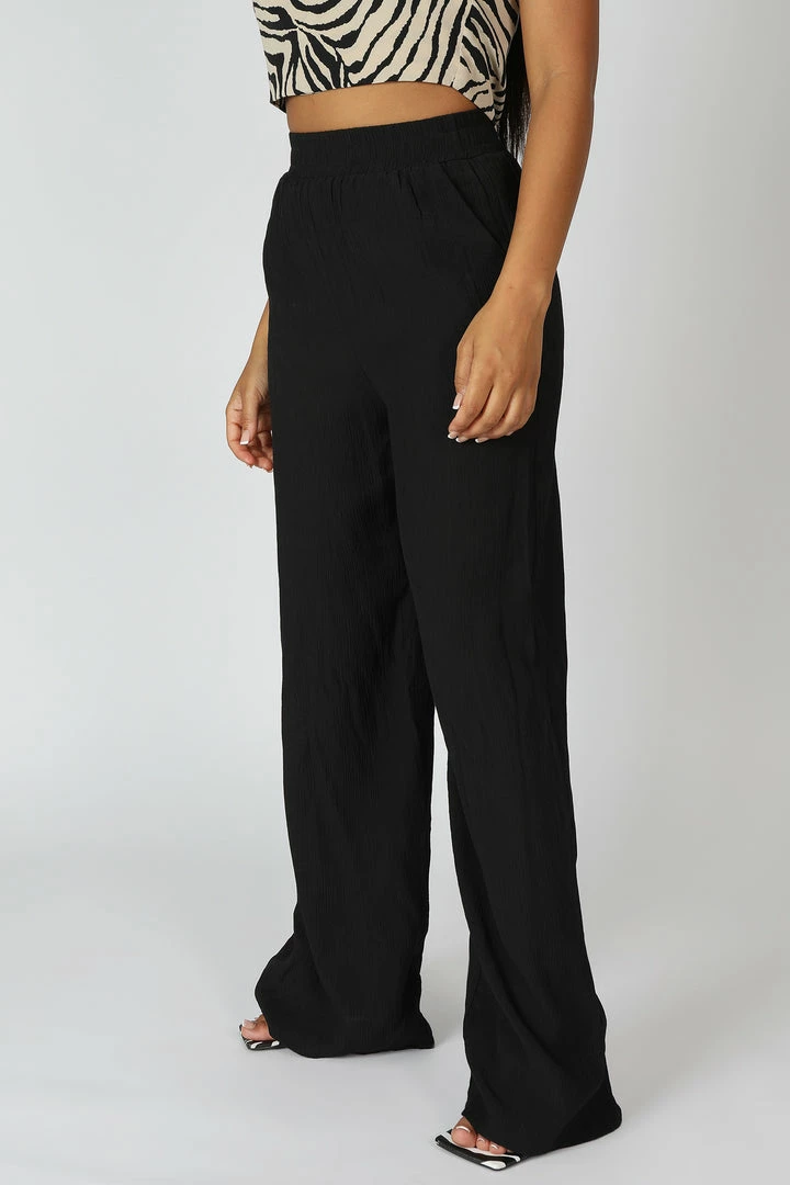 Public Desire UK Crinkle Elasticated Waist Wide Leg Trousers Black KAIIA CLOTHING 4 Public Desire UK Crinkle Elasticated Waist Wide Leg Trousers Black KAIIA CLOTHING