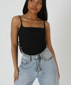 Public Desire UK Mesh Ruched Bodysuit Black KAIIA CLOTHING