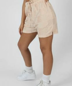 Public Desire UK KAIIA CLOTHING Relaxed Checkerboard Towelling Short Sand