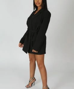 Public Desire UK WRAP BELT BLAZER DRESS BLACK KAIIA CLOTHING