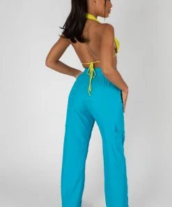 Public Desire UK SLINKY HALTERNECK TOP LIME KAIIA CLOTHING