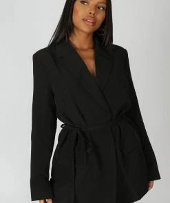 Public Desire UK WRAP BELT BLAZER DRESS BLACK KAIIA CLOTHING